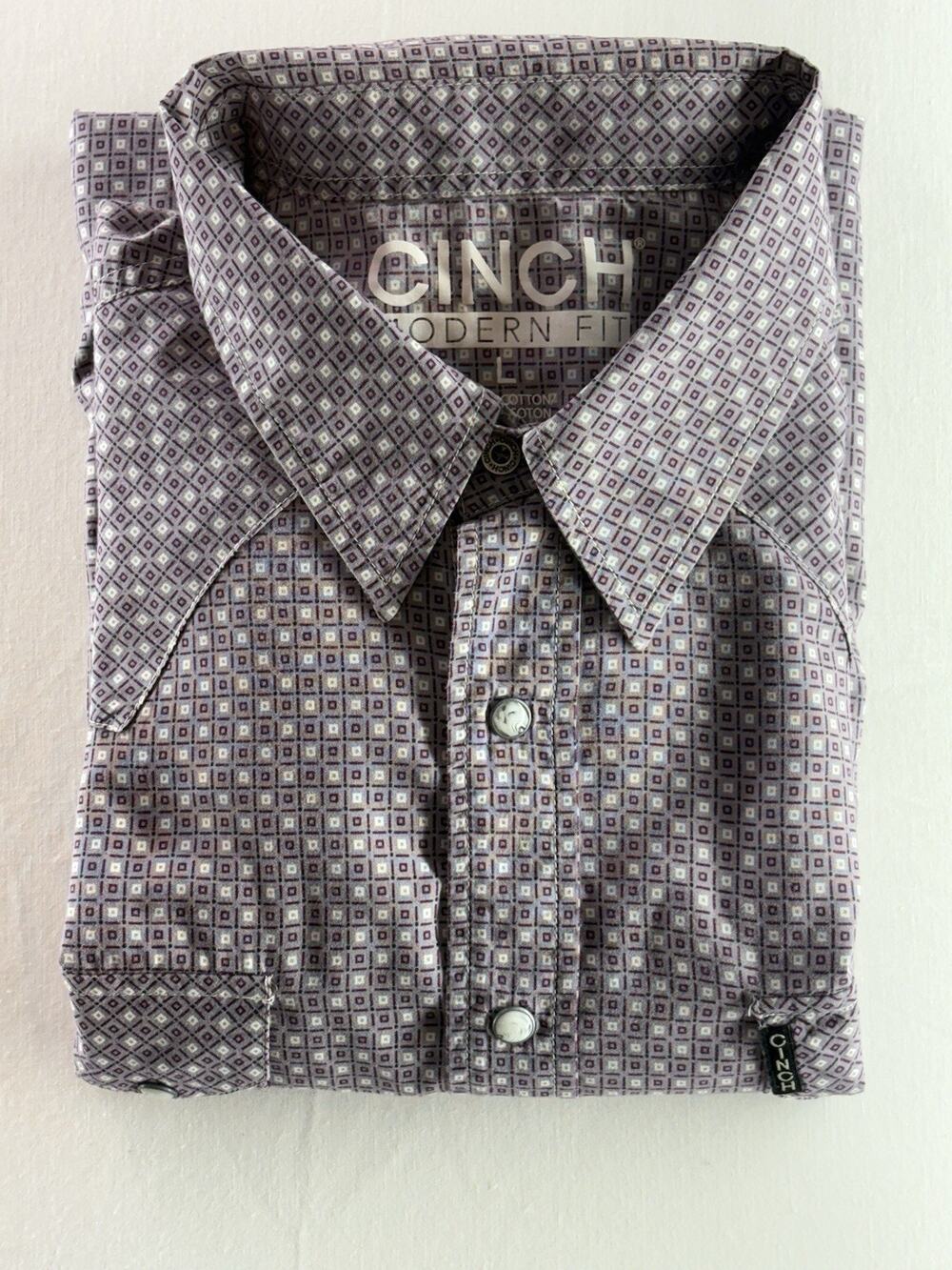 Cinch Shirt Mens Large Maroon Geometric Modern Fit Button Up Long Sleeve Casual